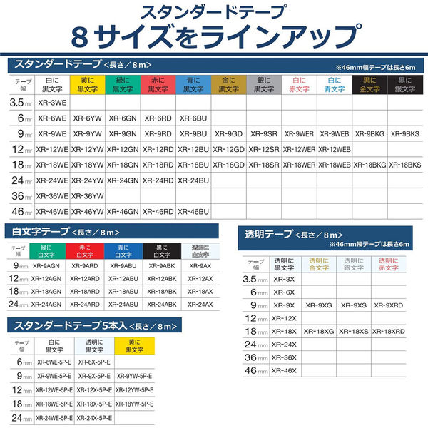 カシオ CASIO ネームランド テープ スタンダード 幅9mm 銀ラベル