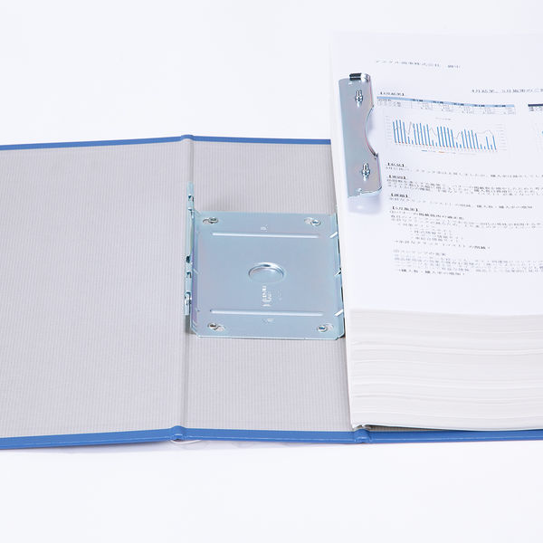 アスクル　パイプ式ファイル片開き　ベーシックカラー（2穴）　A4タテ　とじ厚80mm背幅96mm　ブルー オリジナル