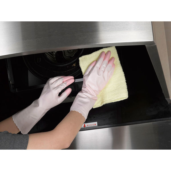 ファミリー ビニール手袋 中厚手 指先強化 炊事・掃除用 ピンク S 1双