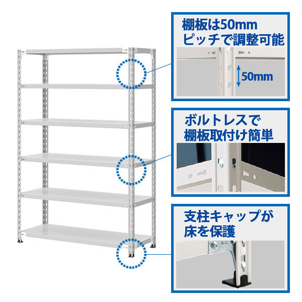 スチールラック NC1800-21-5段 間口1800×奥行450×高さ2100mm ホワイト