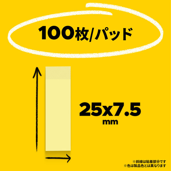 再生紙】ポストイット 付箋 ふせん 通常粘着 スリム見出しミニ 25×7.5