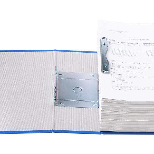 アスクル パイプ式ファイル片開き ベーシックカラー（2穴） A4タテ とじ厚100mm背幅116mm ブルー オリジナル - アスクル