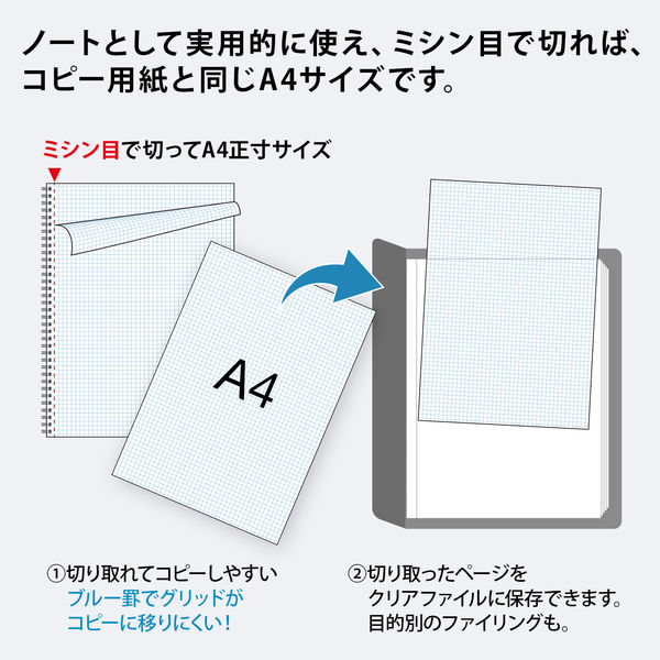 オキナ プロジェクトペーパーリングノート A4 5mm方眼 5冊 - アスクル