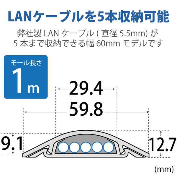 エレコム　床用モール（両面テープ付）　ストレート　長さ1m×幅59.8mm　LD-GA1407A　業務用パック　1箱（10本入）