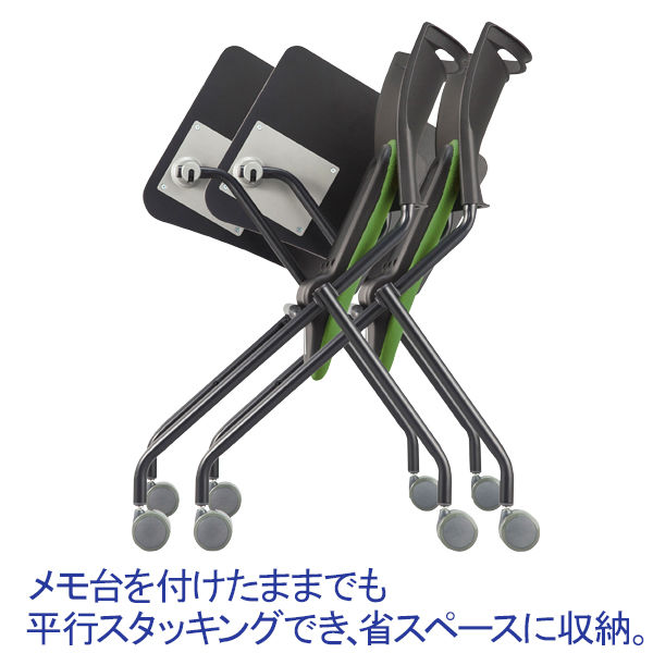 ミーティングチェアキャスタータイプ ブラックフレーム 布張 グリーン 