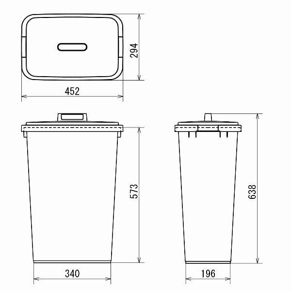 リス 角ペール 48L ゴミ箱 グレー 1個 （45Lゴミ袋対応）シンプル