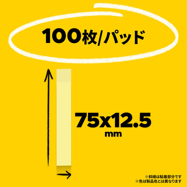 再生紙】ポストイット 付箋 ふせん 通常粘着 ふせんハーフ 75×12.5mm