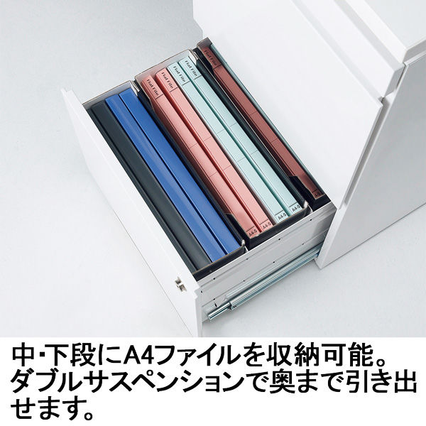 Ceha スチールキャビネット 3段 ダブルサスペンション ホワイト 幅380×奥行470×高さ616mm 1台 サイドワゴン キャスター 鍵付き