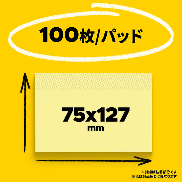 再生紙】ポストイット 付箋 ふせん 通常粘着 ノート 75×127mm グリーン 1パック（1冊入） スリーエム 655RP-G - アスクル