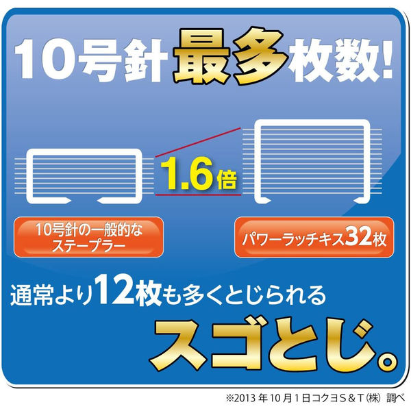 コクヨ パワーラッチキス 32枚とじ フラット イエローグリーン 黄緑 ステープラー ホッチキス 3個 SL-MF55-02YG アスクル