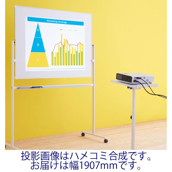 プラス WBシリーズ プロジェクター投影ホワイトボード（両面） スチール 幅1907mm イレーザー付 1台（2梱包）キャスター脚(ストッパー付き)