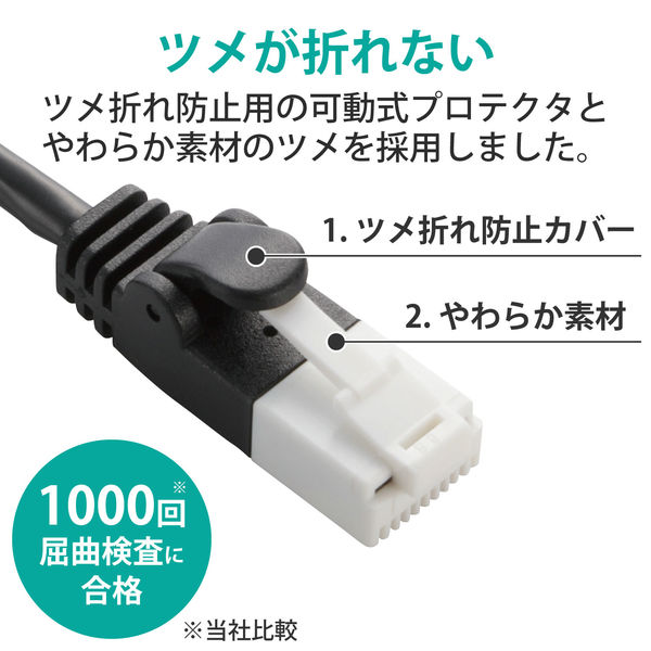 LANケーブル 3m cat6 爪折れ防止 ギガビット より線 スリムコネクタ 黒 LD-GPT/BK30 エレコム 1個 - アスクル