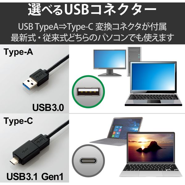 エレコム 有線LANアダプタ/2.5G対応/Type-C変換アダプタ付/ブラック EDC-QUA3C-B 1個 - アスクル