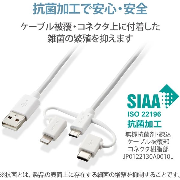 iPhoneスマホ用 まとまるケーブル 3way マイクロUSB タイプC