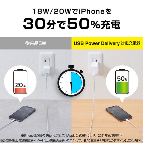 エレコム USB コンセント PD 充電器 20W USB-C USB-A 各1ポート