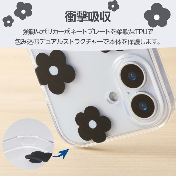 iPhone17 ケース ソフト 衝撃吸収 花柄デザイン ブラック PM