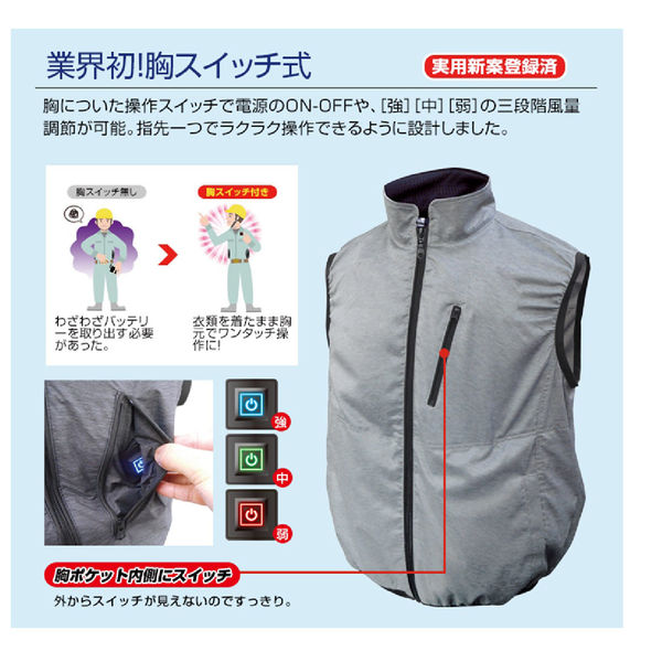 ブレイン 12V胸スイッチ式ハーネス対応空調ベスト・服地のみ 杢 