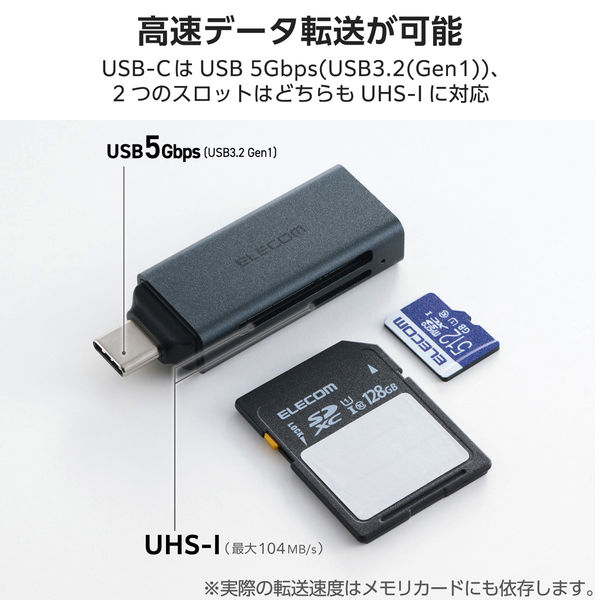 USB-C カードリーダー 2in1 SD / microSD 高速転送 軽量 黒 MR3C-D20BK