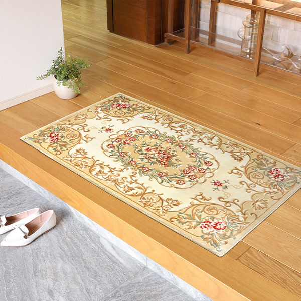玄関渡し】 萩原 玄関マット メダリオン ベージュ 30×150cm