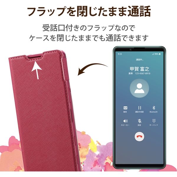 Xperia 5 III ケース レザー 手帳 花柄 マグネット ディープピンク PM