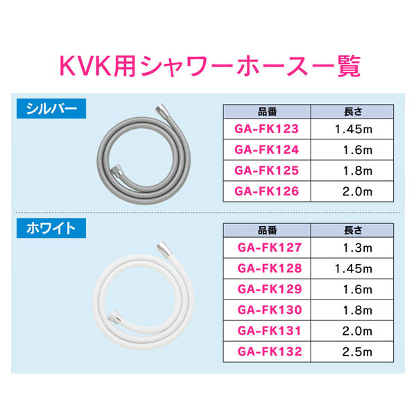 カクダイ ガオナ KVK用シャワーホース 1.45m ホワイト 交換用 GA-FK128 1巻（直送品） - アスクル