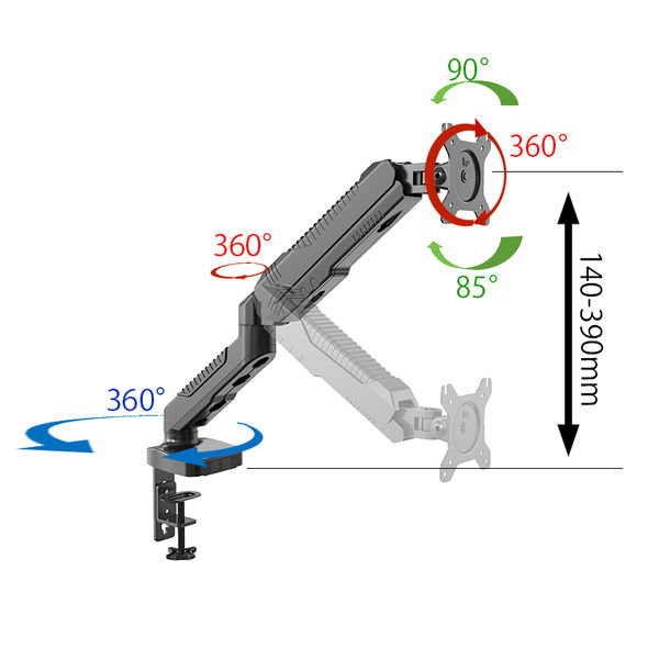JAPANNEXT ガス式液晶モニターアーム （15-32インチ）クランプ対応 JN-GC12V