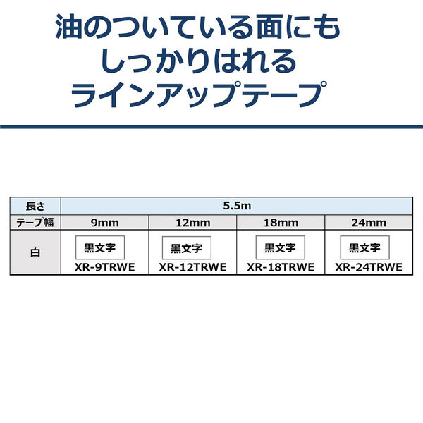 カシオ CASIO ネームランド テープ 油の付着面も貼れる 幅18mm 白