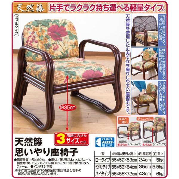 ファミリー・ライフ 天然籐思いやり座椅子 ロータイプ 03630（直送品 ...