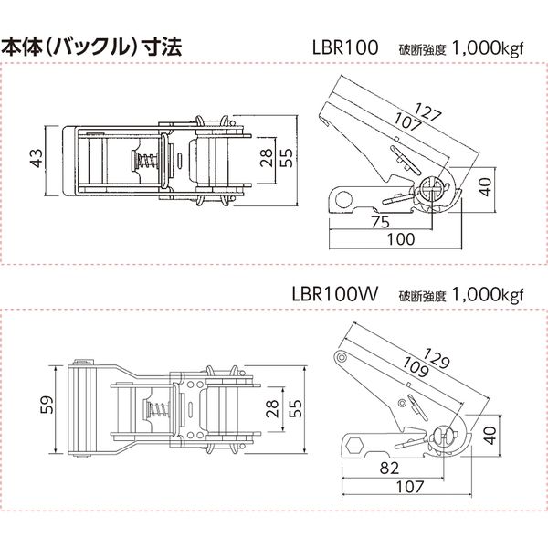 ラッシングベルト LBR100W CF5-40CF オーエッチ工業（直送品） - アスクル