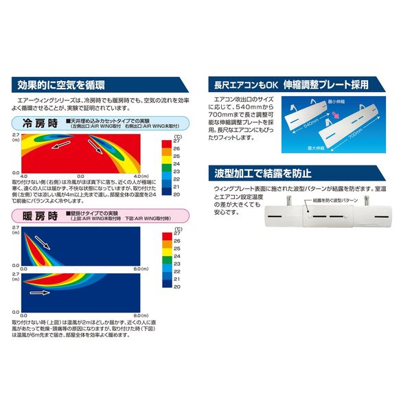 ダイアン・サービス エアーウィング スリム 横幅伸縮式 省エネ エアコン風よけコントロールAW10-021-01 - アスクル