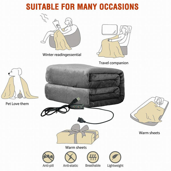 アスコ USBブランケット 電気毛布 グレー Electric Blanket