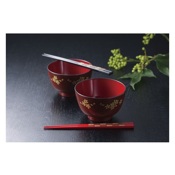 ミタニ 京小花 ペアレンジ汁椀（箸付） 溜 M14863 1箱（直送品