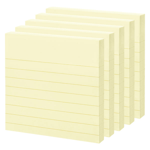 アスクル はたらく ふせん 付箋 75×75mm パステルイエロー 罫線入り