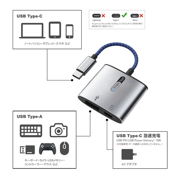 USB Type-C オーディオ変換 PD18W給電 3.5mm イヤホンジャック