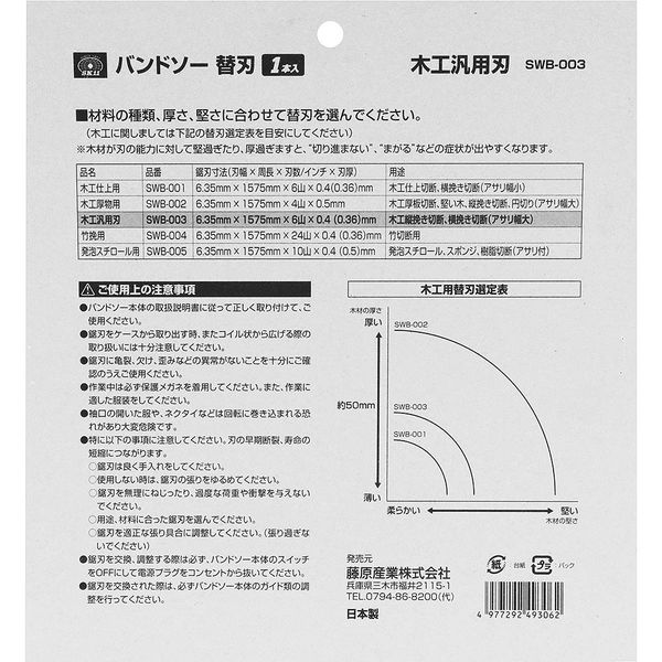 【SK11】SWB-003 バンドソー替刃 汎用刃