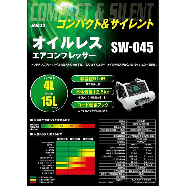 藤原産業 SK11 エアコンプレッサ SWー045 SWーL04SPFー01 SW-L04SPF-01