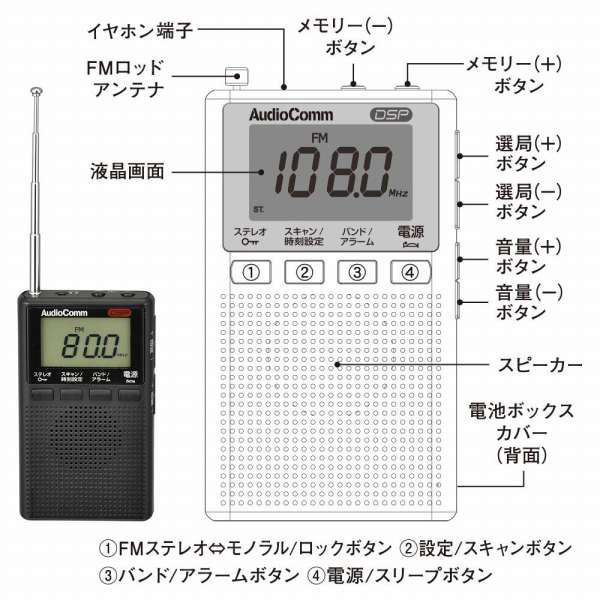 オーム電機 RAD-P300S-K DSPポケットラジオ AM/FMステレオ ブラック