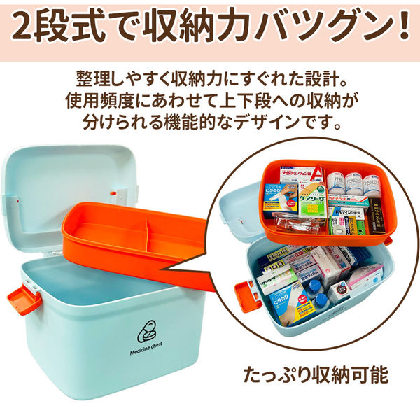 カラー救急箱 Mサイズ (ブルー)2段式ボックス トレー付き 薬箱