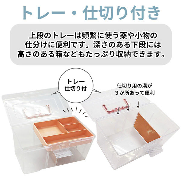 2個セット】クリア救急箱 2段収納 Mサイズ (ピンク・ブルー各1) 救急