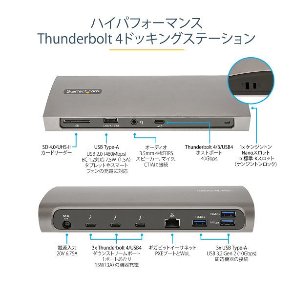 ドッキングステーション Thunderbolt 4対応 USB Type-C TB4 2画面 PD