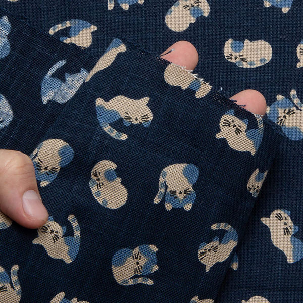 NBK 和風モダン柄生地 巾110cm×2m切売カット ねこ柄 KP7090-92-2M 手芸