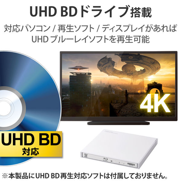 外付け ブルーレイドライブ BDXL DVD CD 書込み/再生ソフト ホワイト 