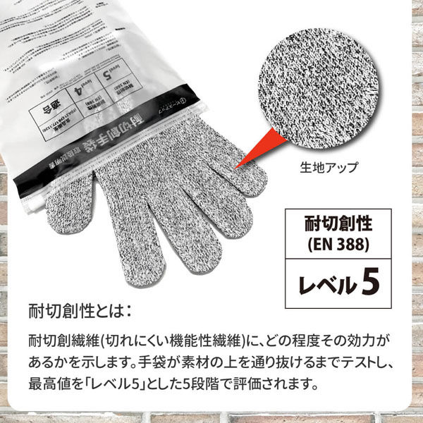 耐切創手袋 2双セット Lサイズ 耐切創レベル5 FDA食品安全基準適合 軍手 男女兼用 作業用 防災グッズ（直送品） - アスクル