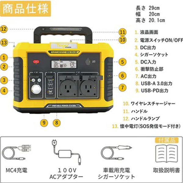 TogoPower ポータブル電源650ｗタイプ ADVANCE 650 1台（直送品