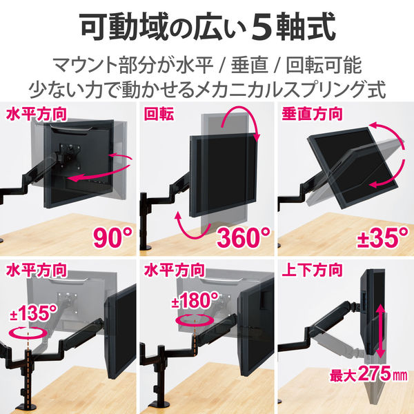 モニターアーム デュアル 2画面 支柱付 17～32インチ 耐荷重約1