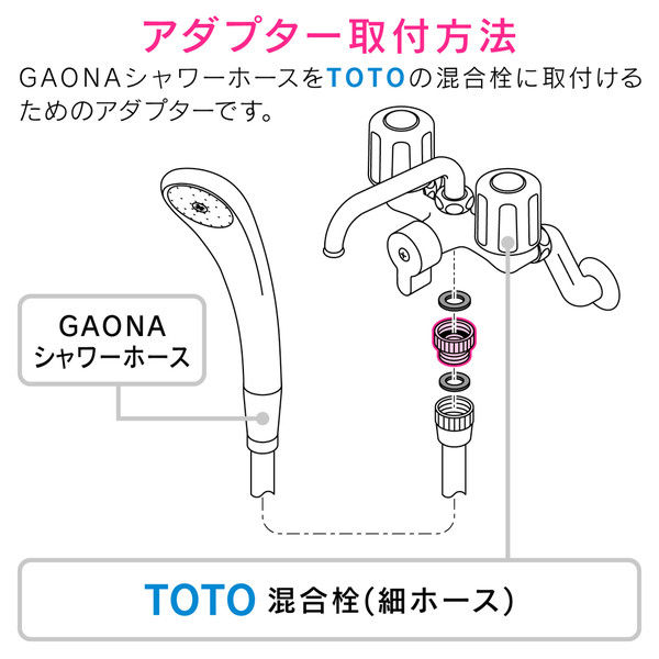 ガオナ シャワーアダプター TOTO 細ホース 混合栓用 （G1/2ネジ シャワーホース W19山24 混合栓側 ） GA-FW016（直送品） -  アスクル