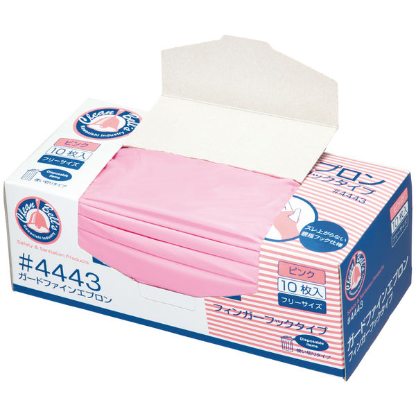 川西工業　ガードファイン ポリエチレン袖付きエプロン フィンガーフック ピンク 4443 1箱（10枚入）