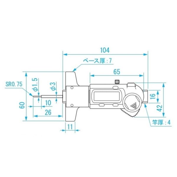 エスコ 25mm デプスゲージ(デジタル/高精度) EA725F-76 1個（直送品