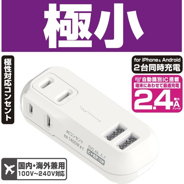 カシムラ 電源タップUSB2ポート付2AC2USB2.4Aリバーシブル AC-031 1