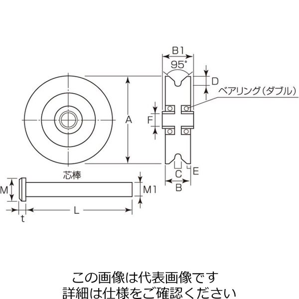 エスコ 150mm 戸車車輪(V型・重量用) EA986VA-350 1個（直送品